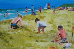 kinderen strand 30cm x 30cm acrylverf verkocht